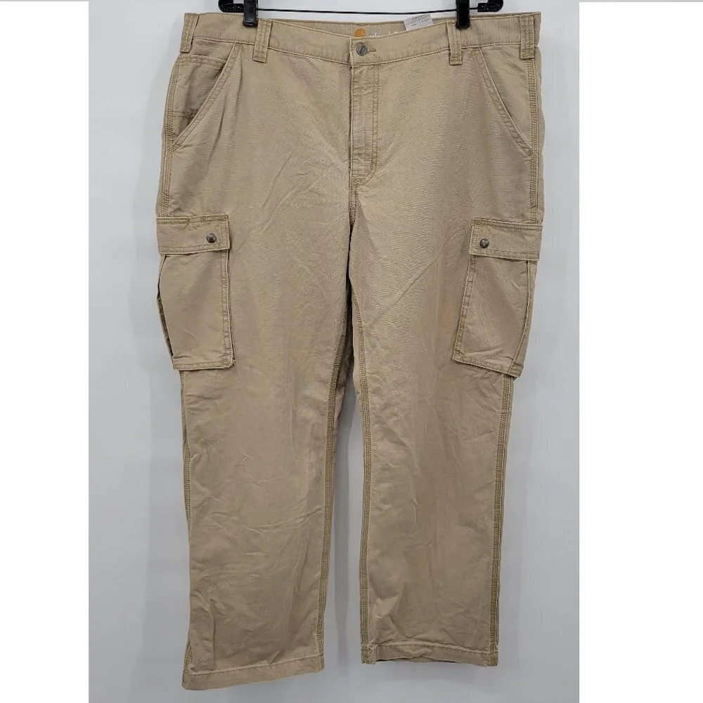 Carhartt Men Brown 100% Cotton Rugged Relaxed Fit Straight Cargo Pants Size 42